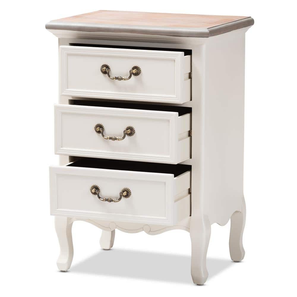 Capucine Whitewashed Oak and White 3-Drawer Nightstand