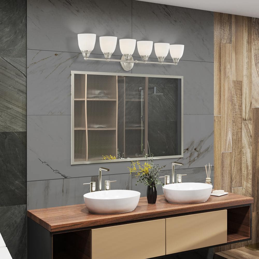 Somerville Brushed Nickel 6-Light Vanity with Satin Opal Glass