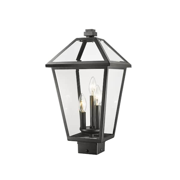 Unbranded Talbot 3-Light Black 18.5 in. Steel Hardwired Outdoor Weather Resistant Post Light Square Fitter with No Bulb Included