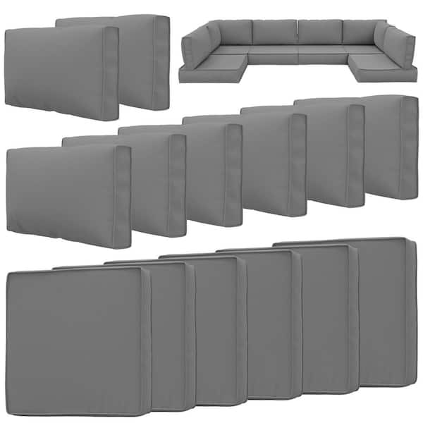 26 in. x 26 in. x 5 in. (14-Piece) Deep Seating Outdoor Sectional Replacement Cushion Light Grey