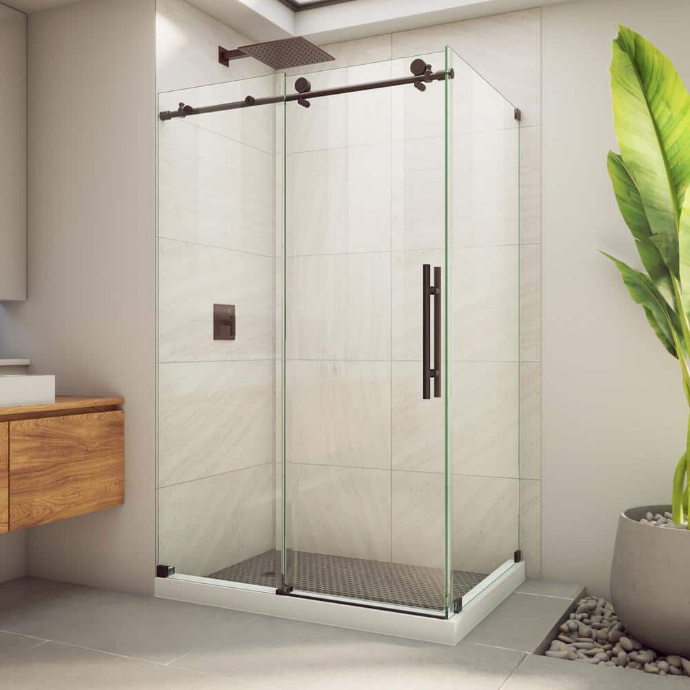 Enigma-X 32-1/2 in. D x 48-3/8 in. W x 76 in. H Clear Sliding Shower Enclosure in Oil Rubbed Bronze price history on PriceWatchPro