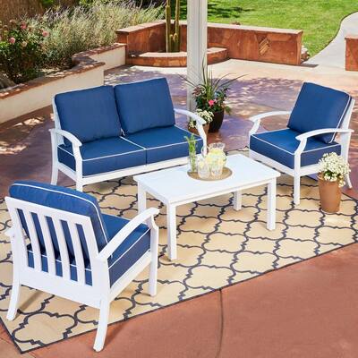 blue and white patio chairs