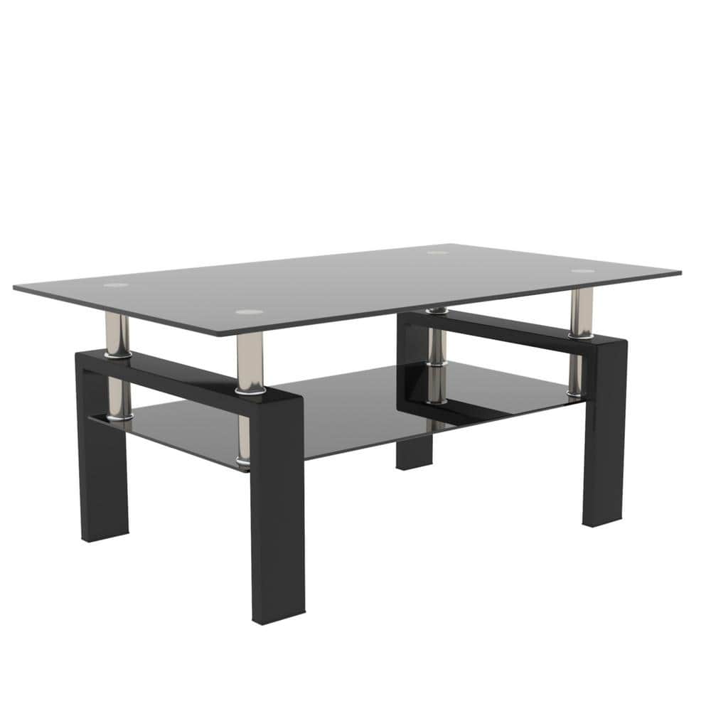 39.37 in. Modern Rectangle Glass Coffee Table with Metal Tube for Living Ro