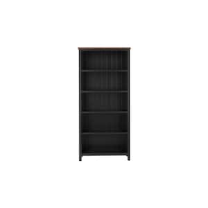 69 in. Appleton Black/Walnut Wood 5-shelf Standard Bookcase with Adjustable Shelves