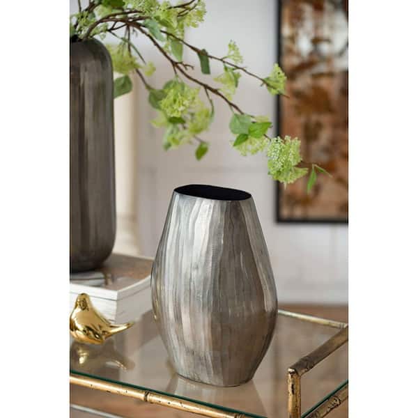 12 in. Silver Metal Aluminum Bottle Shape Vase