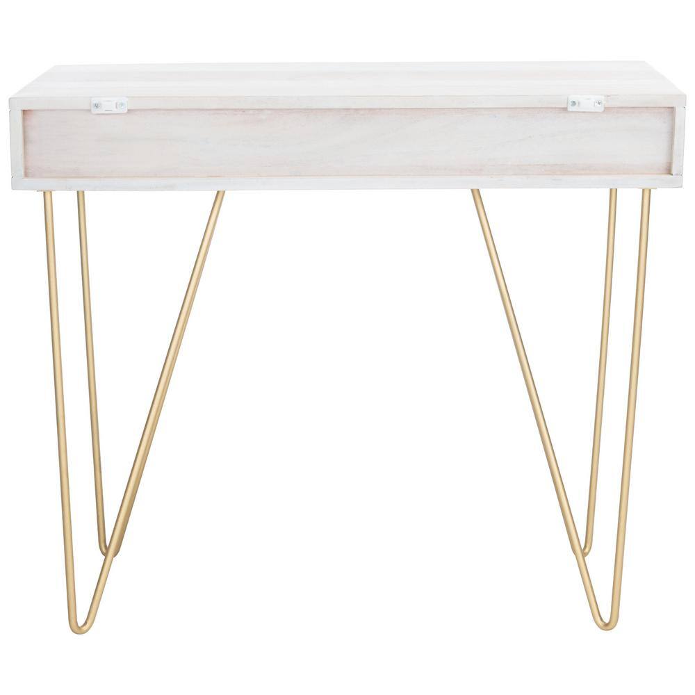 White and Brass Wood Writing Desk with Drawer