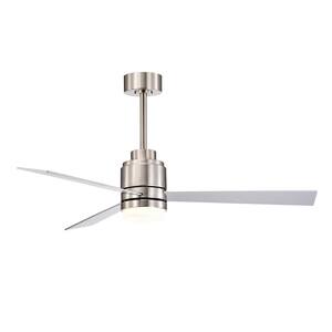Newton Contemporary 52 in. Integrated LED Indoor Brushed Nickel 3-Blade Reversible Ceiling Fan w/ Light Kit, Wall Switch