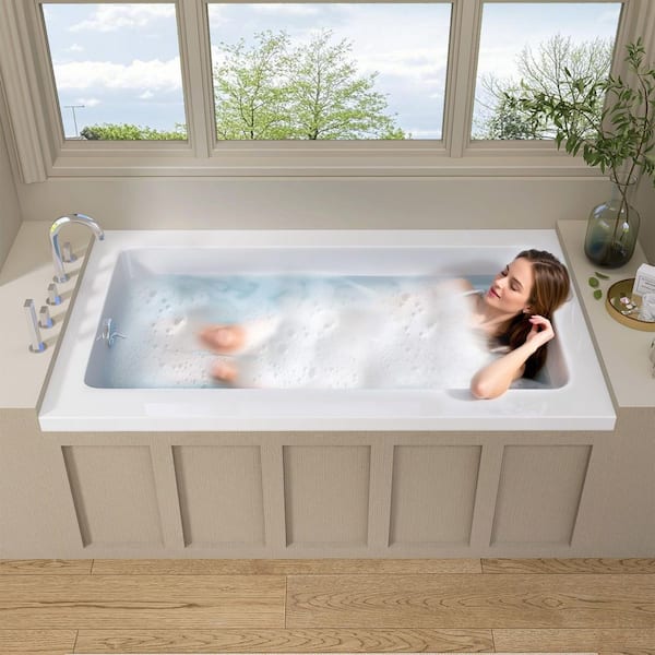 54 in. x 32 in. Rectangular Drop-in Soaking Bathtub Acrylic Bathroom Soaking Bath Tub with Left Drain in White