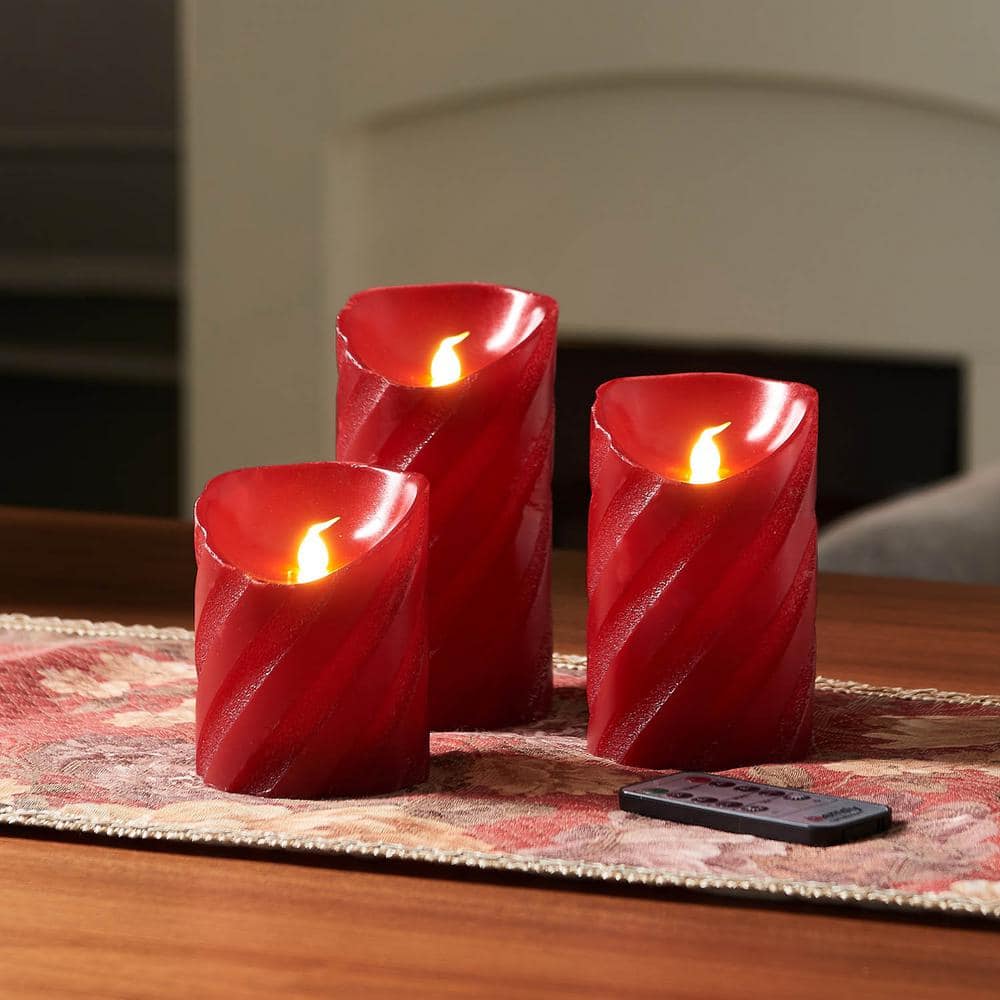 Red Ribbon LED Pillar Candles (Set of 3)