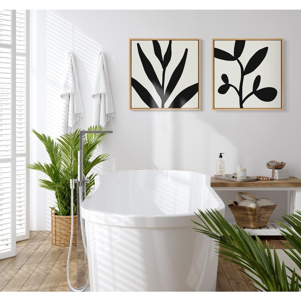 Modern Botanical Black and White Framed Canvas Art, 22x22