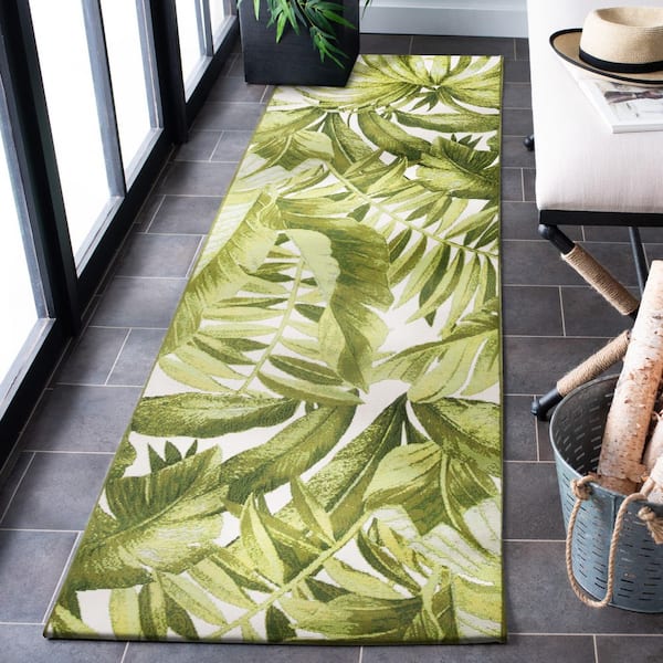 Barbados Ivory/Green 3 ft. x 8 ft. Oversized Floral Indoor/Outdoor Runner Rug