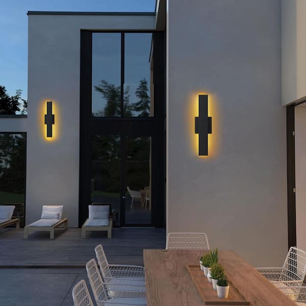 15.94 in. Black Outdoor LED Wall Lights Sconce for Yard，Porches 2-Pack