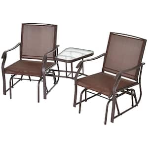 Brown 3-Piece Sling Patio Conversation Set with Center Coffee Table and Modern Design