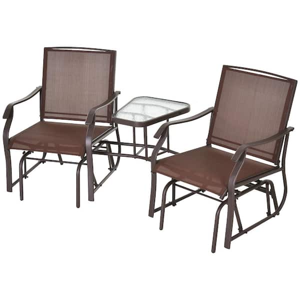 Outsunny Brown 3-Piece Sling Patio Conversation Set with Center Coffee Table and Modern Design