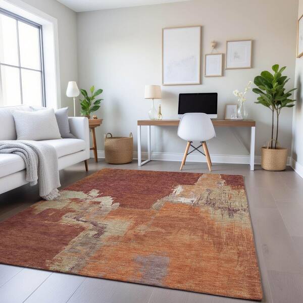 Mayfield Premium Machine Washable Abstract AMF1332 Paprika 3 ft. x 4 ft. Area Rug