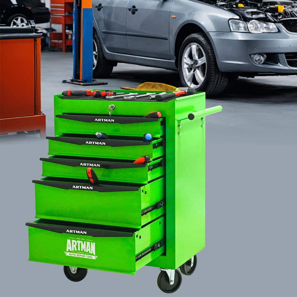 Green 30.5 in. H 5-Drawer Rolling Tool Storage Cabinet Tool Cart for Office Garages Warehouses Repair Shops