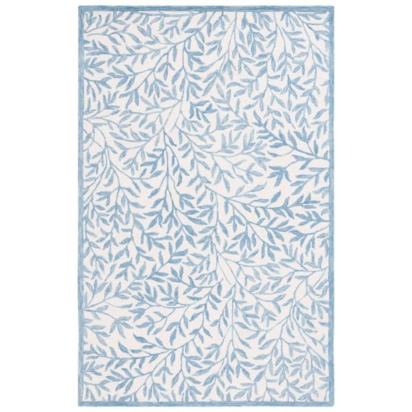 Jardin 2 ft. x 3 ft. Ivory/Blue Border Floral Area Rug