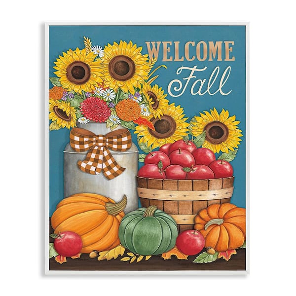 Stupell Industries Welcome Fall Harvest by Deb Strain 1 Piece Framed Graphic Print Nature Poster Art Print 14 in. x 11 in.