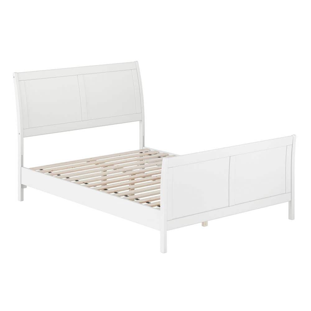 Valencia White Full Sleigh Platform Bed with Wood Frame