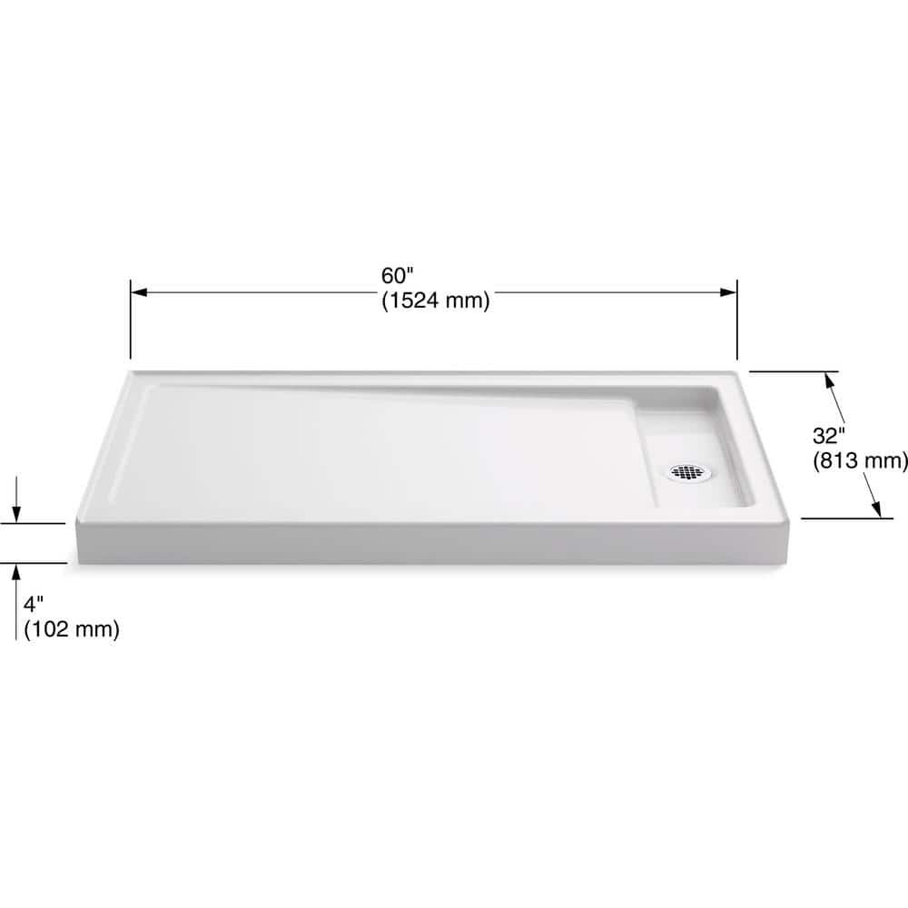Bellwether White Enameled Cast Iron Shower Base with Right Drain