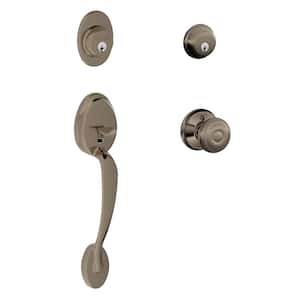 Plymouth Antique Pewter Double Cylinder Door Handleset with Georgian Knob