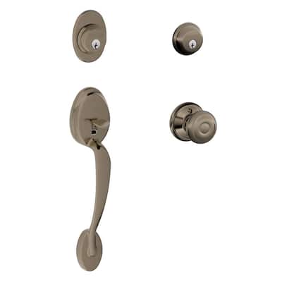 Plymouth Antique Pewter Double Cylinder Deadbolt with Georgian Knob Door Handleset