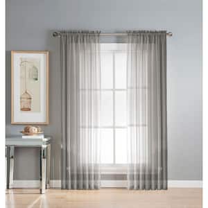 Sheer Diamond Sheer Voile Extra Wide 84 in. L Rod Pocket Curtain Panel Pair, Grey (Set of 2)