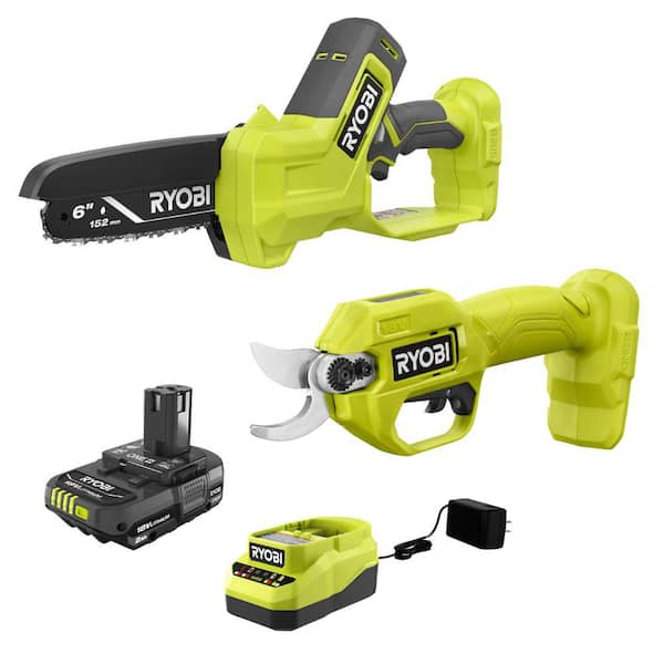 RYOBI ONE+ 18V 6 in. Cordless Battery Compact Pruning Mini Chainsaw and ...