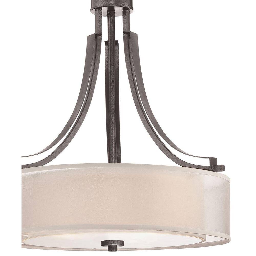 Parsons Studio Smoked Iron 3-Light Drum Pendant with Polished Nickel Accents