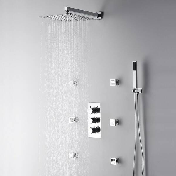 5-spray 12 in. Dual Shower Head and Handheld Shower Head with Body spray in Chrome 5-spray 12 in. Dual Shower Head and Handheld Shower Head with Body spray in Chrome