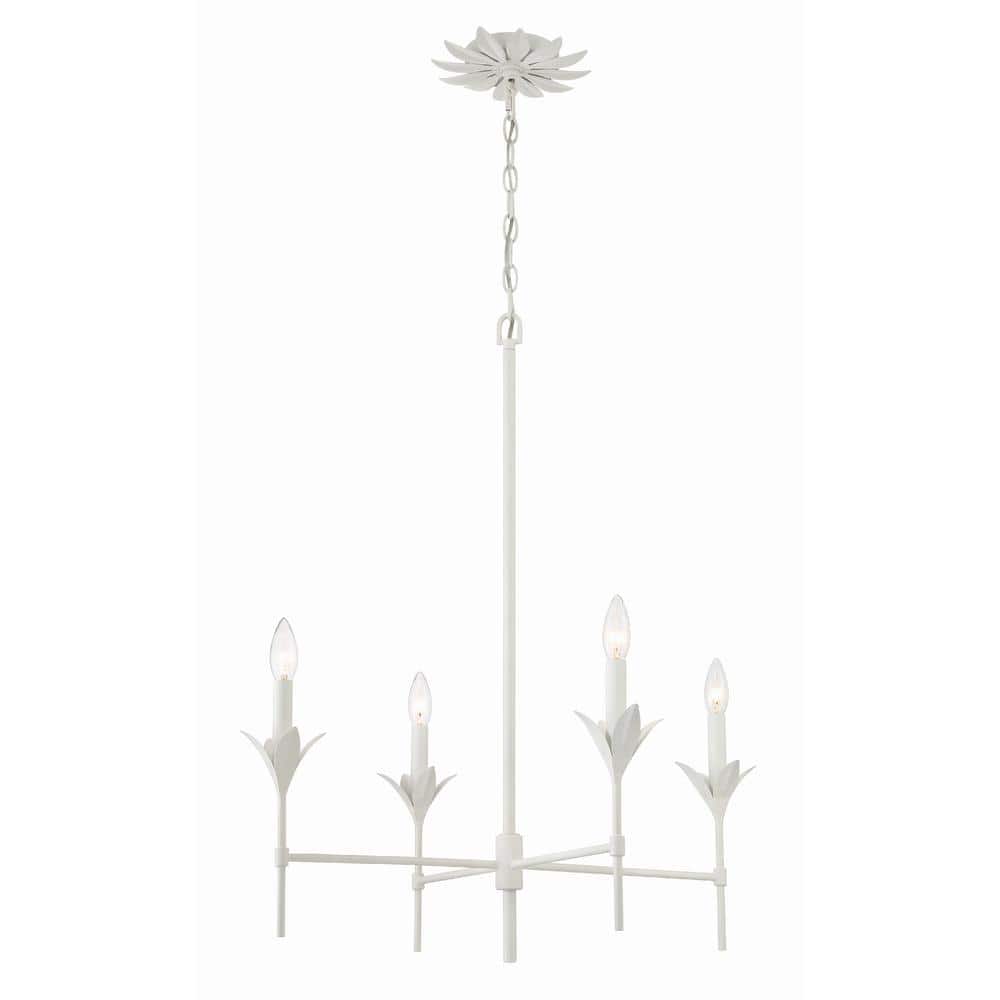 Matte White 4-Light Chandelier with Silk Shades