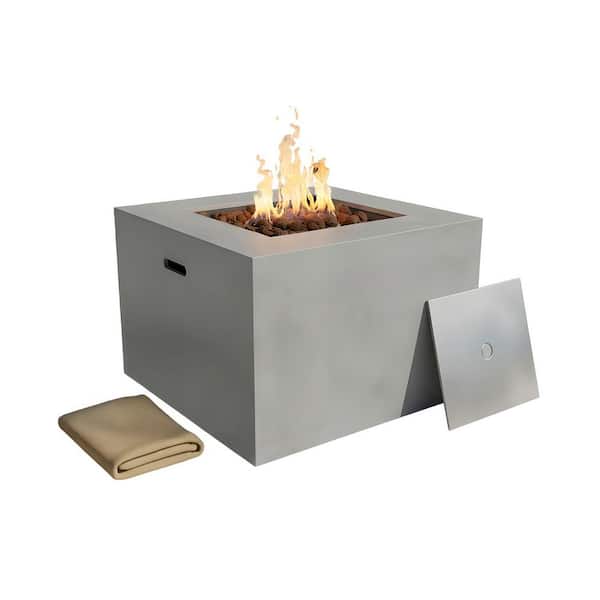 32 in. 50000 BTU Alloy Steel Square Propane Outdoor Fire Pit Table In Grey