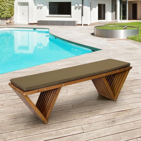 Innovaze 62.8 in. 2-Person Cedar Tone Solid Fir Wood Outdoor Bench with Weatherproof Cushion, Coating with Wood Varnish