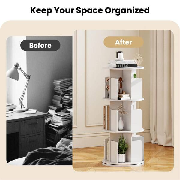 Costway 2-Pcs 38.5 in. Tall White Engineered Wood 3-Shelf Rotating