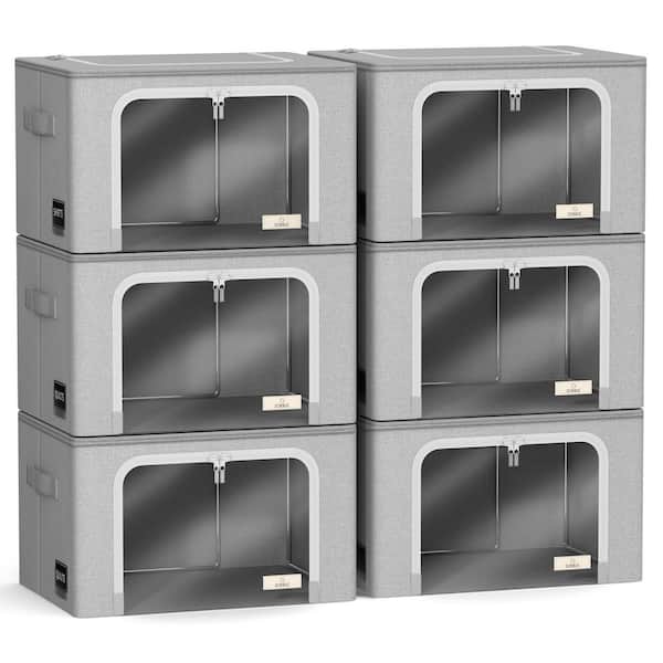 Storage Bins, Stackable and Foldable Clothes Organizer Bags, Gray 17 in. x 13 in. Polyester Decorative Box Set of 6