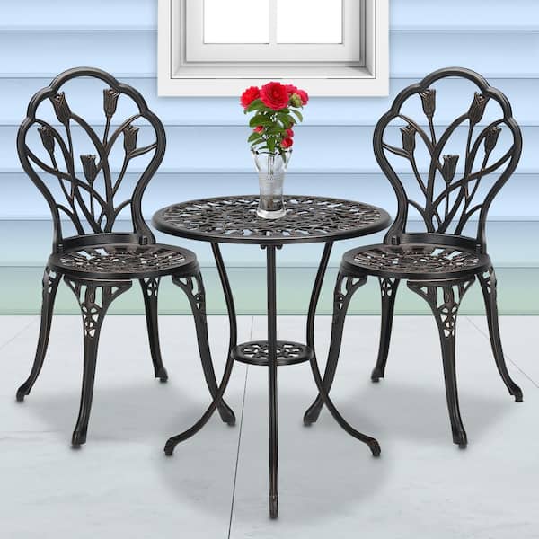 LAUREL CANYON Classic Bronze 3-Piece Cast Aluminum Round Outdoor Bistro Set