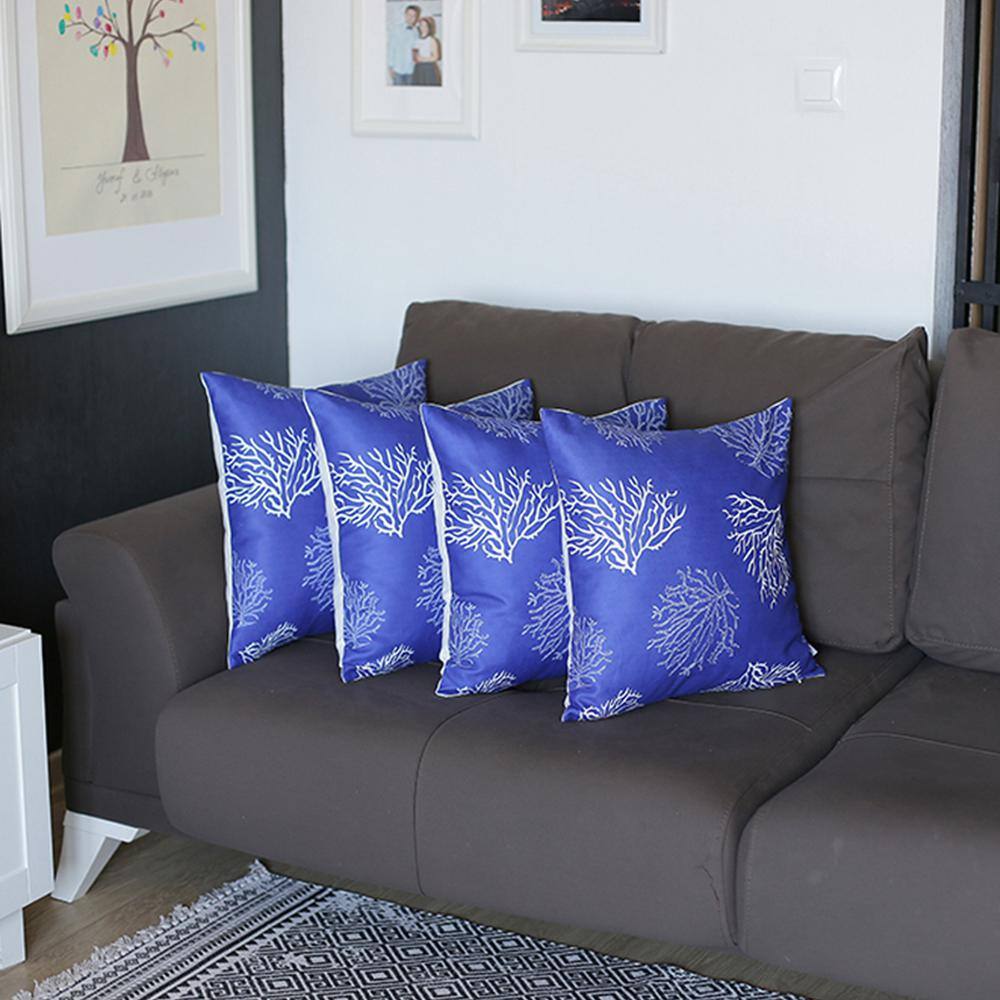 Blue and White Coastal Reef Polyester Pillow Covers Set of 4