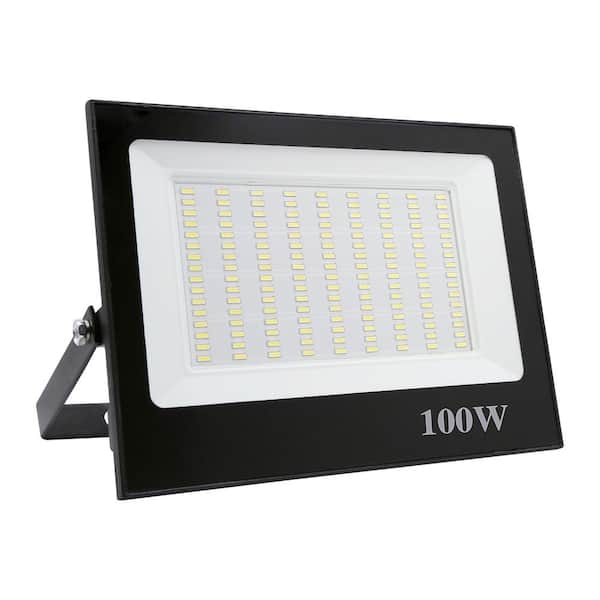 Jushua 100-Watt Black Outdoor Integrated LED Warm White Thin Flood Light