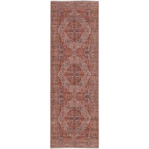 Red Tan and Pink 3 ft. x 8 ft. Floral Area Rug