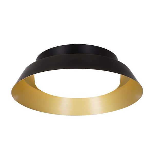Cresswell 13 in. 1-Light Matte Black LED Modern Flush Mount with Brushed Gold Interior Shade