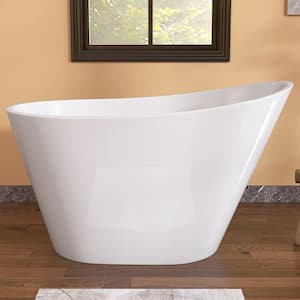 Neo 51 in. x 27.6 in. Acrylic Free Standing Tub Flatbottom Freestanding Soaking Bathtub with Side Drain in White