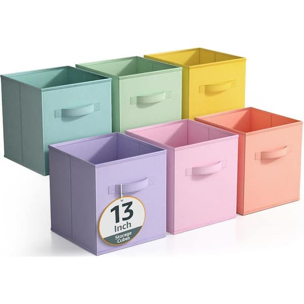 Large Storage Cubes with Handle Multicolored 13 in. x 13 in. Fabric Decorative Basket Set of 6 Foldable Closet Organizer