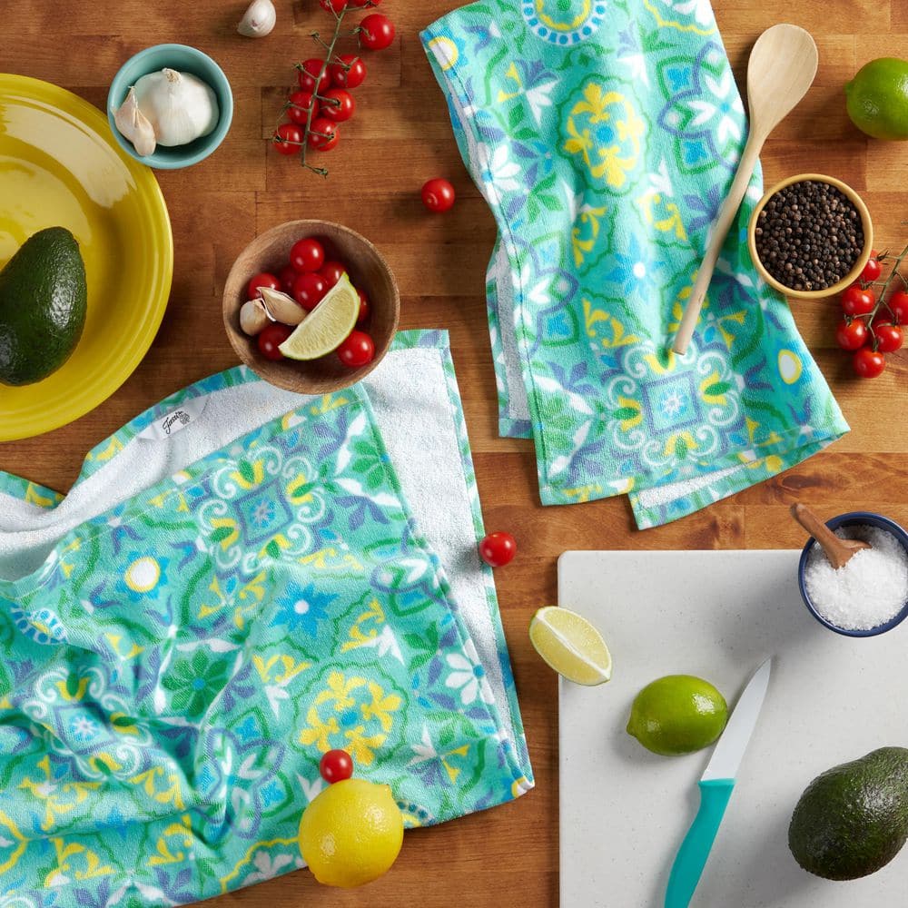 Fiesta Green and Blue Cotton Kitchen Towel Set