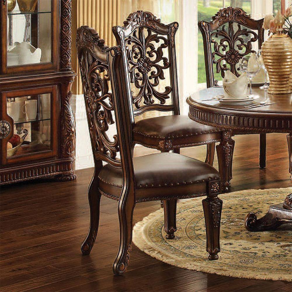 Vendome High Back Brown Faux Leather and Wood Side Chair Set