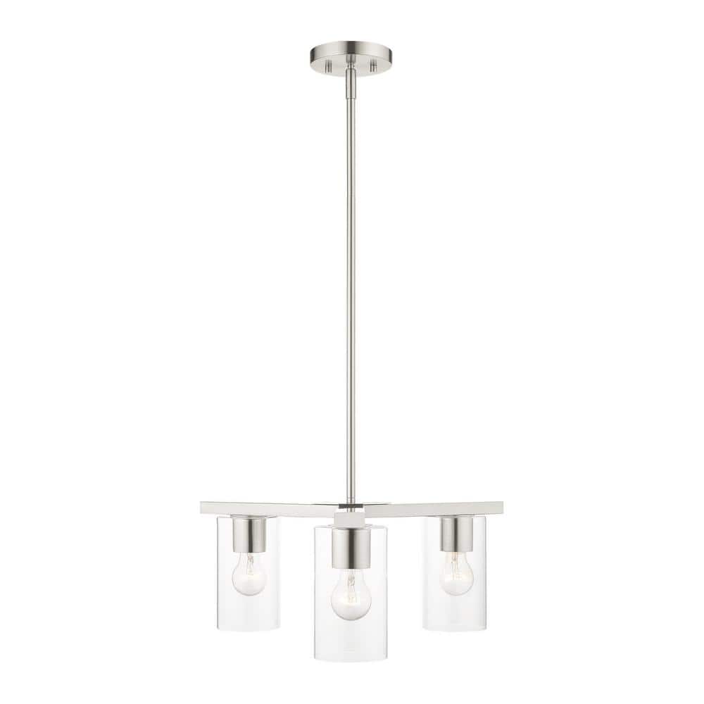 Zurich Elegance 3-Light Brushed Nickel Chandelier with Clear Glass