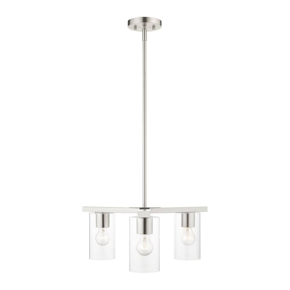 Zurich Elegance 3-Light Brushed Nickel Chandelier with Clear Glass