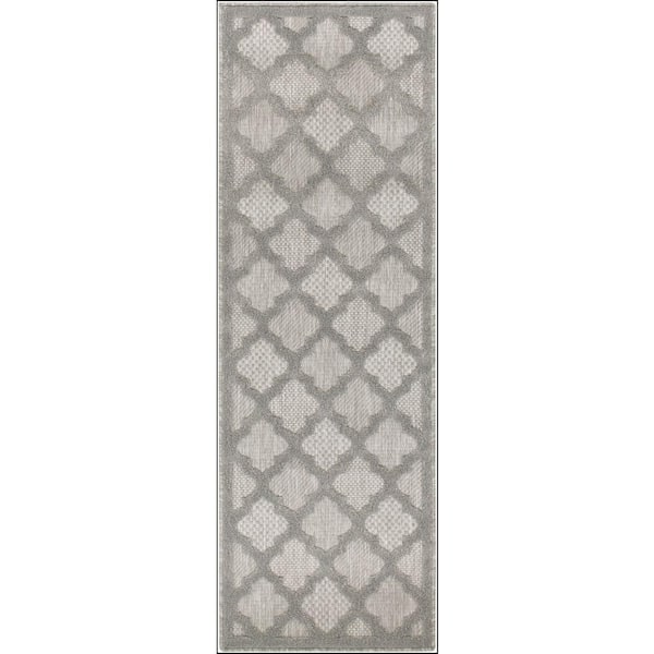 Nourison Easy Care Silver Grey 2 ft. x 6 ft. Trellis Contemporary Runner Area Rug