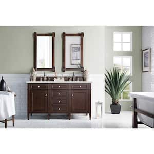Brittany 60 in. W x 23.5 in. D x 34 in. H Double Bath Vanity in Burnished Mahogany with Eternal Jasmine Pearl Top