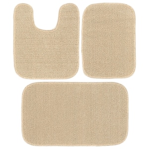 Gramercy Champagne Beige Solid Plush Rectangle 3-Piece (No Lid) Bath Rug Set