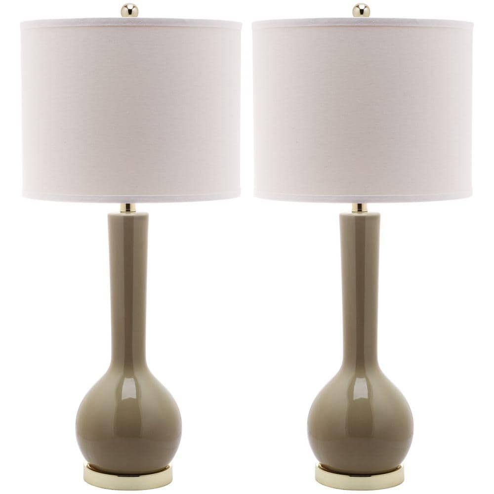 SAFAVIEH Mae 30.5 in. Taupe Long Neck Ceramic Table Lamp with Off-White (Set 2) LIT4091L-SET2 - The Home Depot